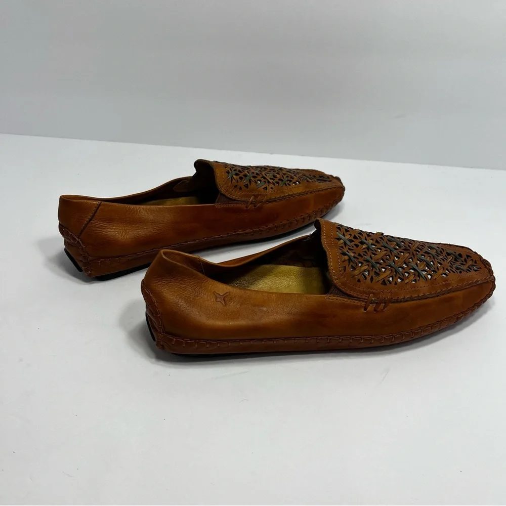 PIKOLINOS Jerez Brown Leather Slip On Woven Preppy Moccasins Loafers SZ 40